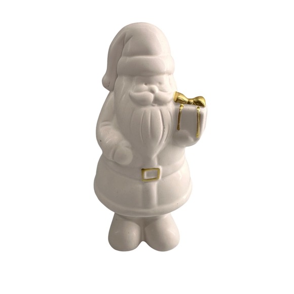 Source Unknown Other - White‎ Ceramic Santa Clause Figurine Gold Accents 8 Inch Christmas Holiday Decor